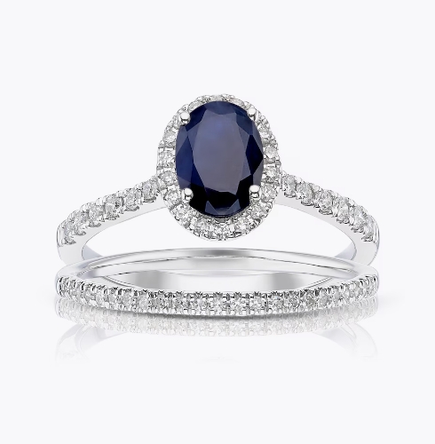 18ct White Gold 0.33ct Diamond & Sapphire Oval Bridal Set