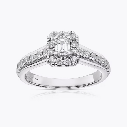 Engagement Ring Vera Wang Platinum Emerald Cut Halo 0.69ct Diamond Ring