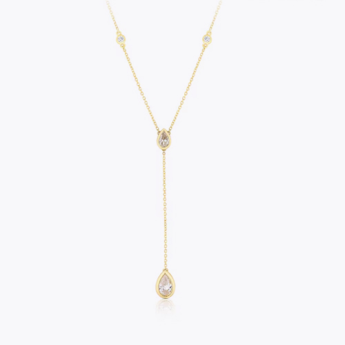 BLOOM Seville 14ct Yellow Gold Seamless 0.85ct Lab Grown Diamond Pear & Round Drop Necklace