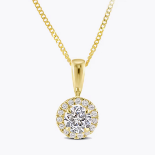 Leonardo Da Vinci Cut 9ct Yellow Gold 0.40ct Diamond Halo Pendant