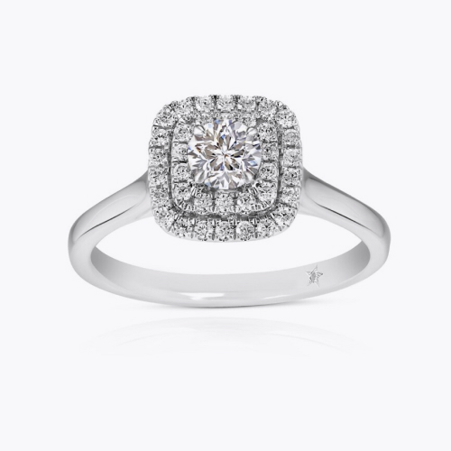 Engagement Ring Leonardo Da Vinci Cut Platinum Cushion Double Halo 0.50ct Diamond Ring