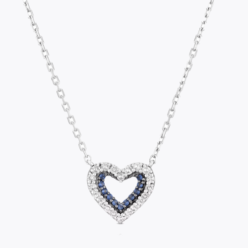 Vera Wang Sterling Silver 0.12ct Diamond & Sapphire Double Heart Pendant