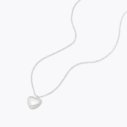 Sterling Silver Puff Heart Shaped Pendant Necklace
