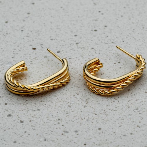 KLEORA CONTORTO Modern Electrum™ Rope & Polished Rectangular Crossover Hoop Earrings