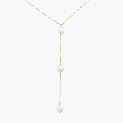 9ct Yellow Gold Cultured Freshwater Pearl Y-Shaped Station Necklace