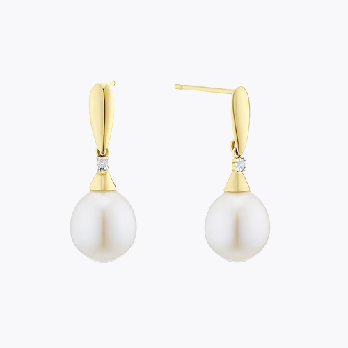 9ct Yellow Gold Cultured Freshwater Pearl Vintage Style Drop Stud Earrings