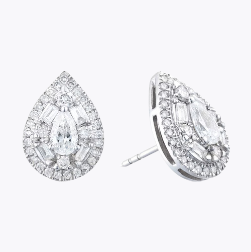 Platinum 1ct Diamond Pear Cluster Stud Earrings