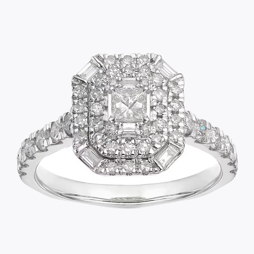 Engagement Ring Platinum Emerald Cut & Shape Halo 1ct Diamond Ring