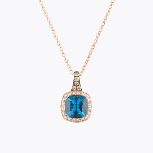 Le Vian 14ct Rose Gold Blue Topaz & 0.29ct Diamond Pendant Necklace