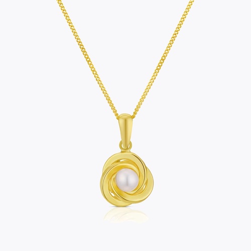 9ct Yellow Gold 16+2 Cultured Pearl Knot Pendant Necklace
