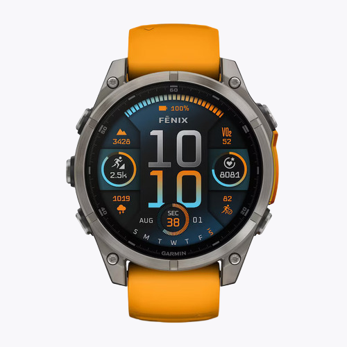 Garmin Fenix 8 47mm Titanium & Orange Silicone Strap Smartwatch