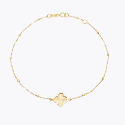 9ct Yellow Gold 7 Diamond Cut Clover Charm Bracelet