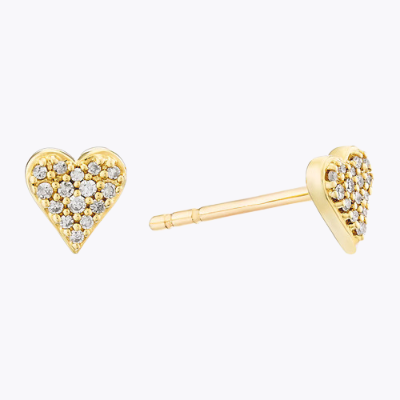 9ct Yellow Gold & Diamond Heart Shaped Stud Earrings