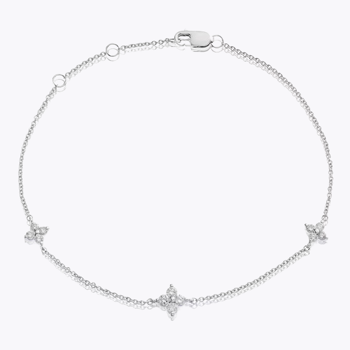 9ct White Gold 6.8 0.30ct Diamond Floral Station Bracelet