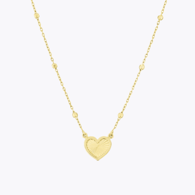 9ct Yellow Gold 17.75'' Diamond Cut Heart Shaped Pendant