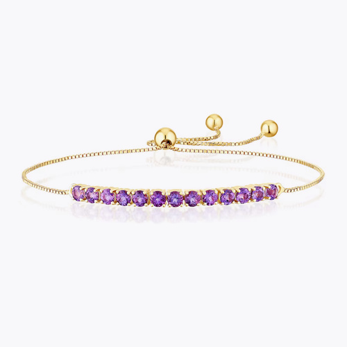 9ct Yellow Gold Amethyst Adjustable Bolo Bracelet