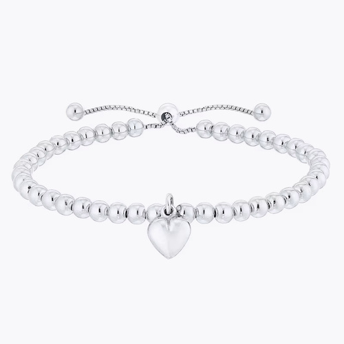 Sterling Silver 7 Beaded Heart Adjustable Bracelet