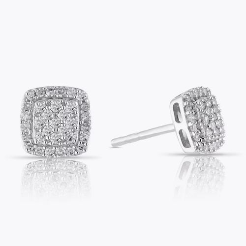 9ct White Gold 0.25ct Diamond Cushion Cluster Stud Earrings