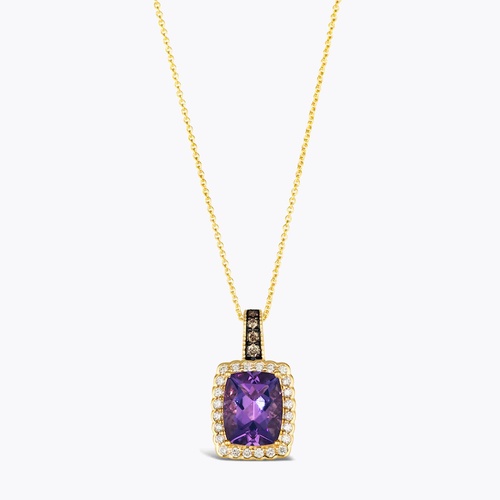 Le Vian 14ct Diamond Yellow Gold Cushion Purple Amethyst & Chocolate 0.20ct Diamond Necklace