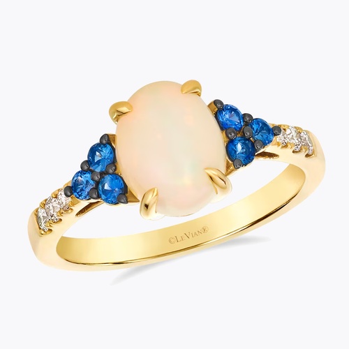 Le Vian 14ct Yellow Gold Oval White Opal, Blue Sapphire & Nude 0.10ct Diamond Ring