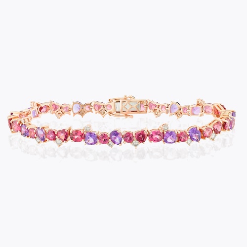 Le Vian 14ct Rose Gold Raspberry Rhodolite & Amethyst 0.80ct Diamond Tennis Bracelet