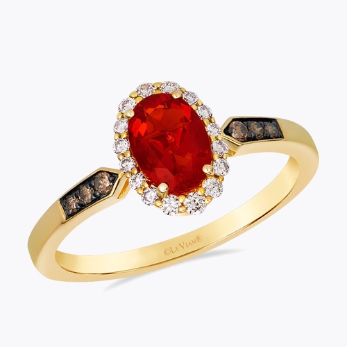 Le Vian 14ct Yellow Gold Oval Red Fire Opal & Chocolate 0.15ct Diamond Ring