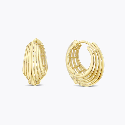 9ct Yellow Gold Chunky Linear Basket Hoop Earrings