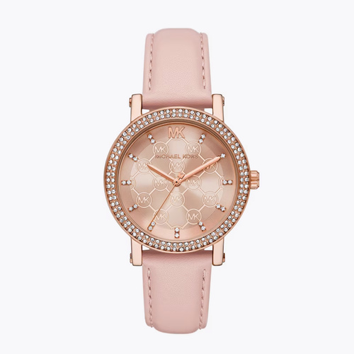 Michael Kors Corey Women's Pavé Pink Leather Strap Watch