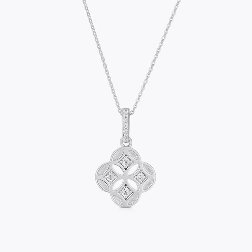 Sterling Silver Cubic Zirconia Cut Out Clover Pendant Necklace