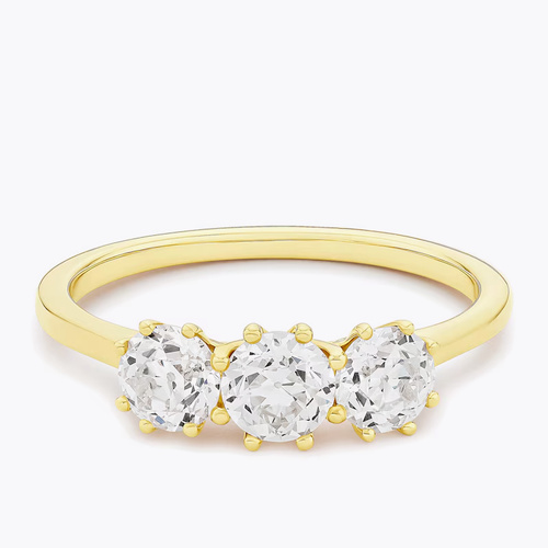 Engagement Ring 14ct Yellow Gold Old Mine Cut Trilogy 1ct Diamond Ring