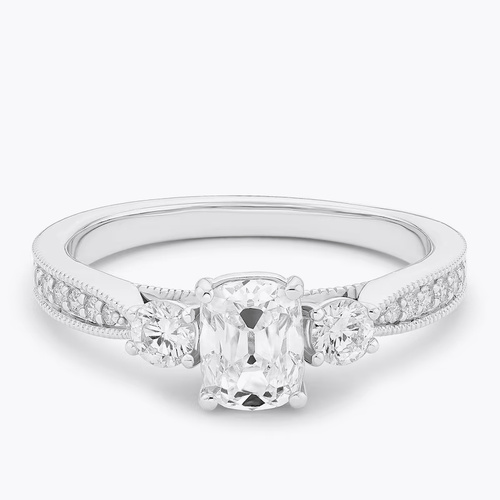 Engagement Ring Platinum Old Mine Cut Trilogy 1ct Diamond Ring