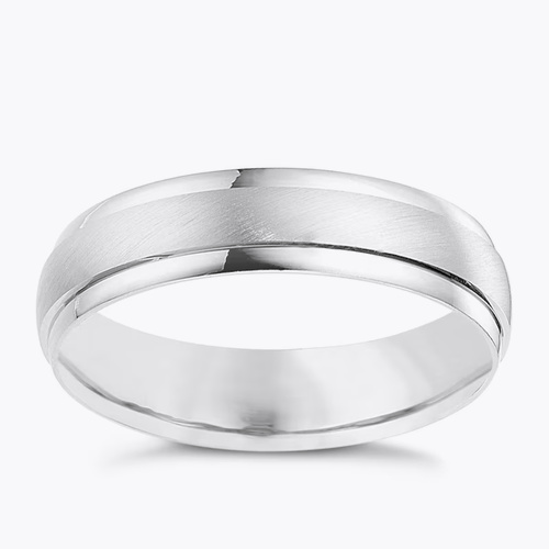 9ct White Gold 5mm Matte & Polished Ring