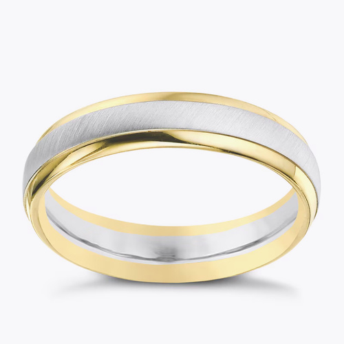 9ct White & Yellow Gold 5mm Matte & Polish Ring