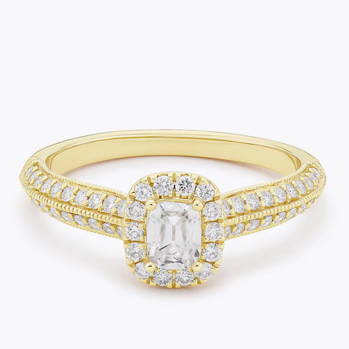 Engagement Ring 14ct Yellow Gold Old Mine Cut Halo 0.60ct Diamond Ring
