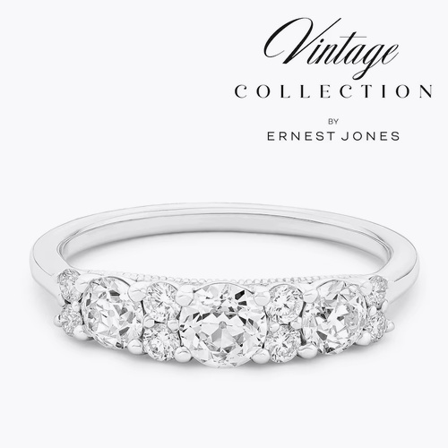 Platinum Old Mine Cut Half Eternity 0.87ct Diamond Ring