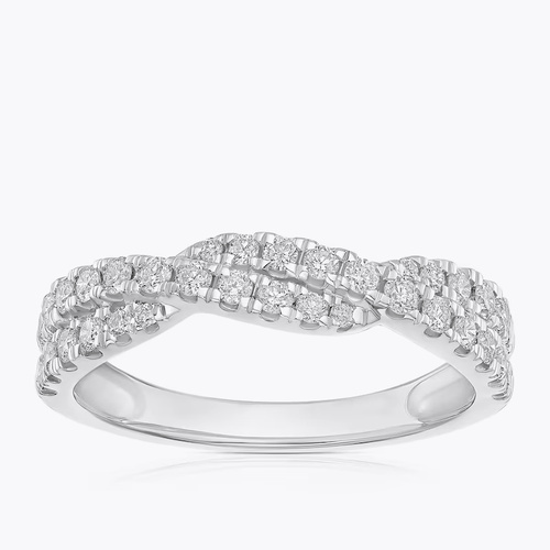 Engagement Ring 9ct White Gold Round Cut Twist Band 0.50ct Diamond Ring