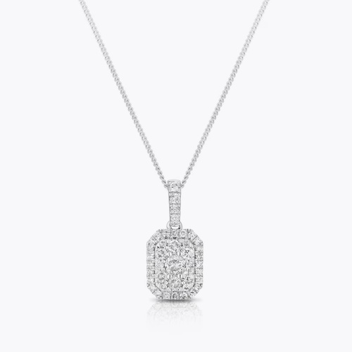 9ct White Gold 0.33ct Diamond Rectangle Cluster Pendant Necklace