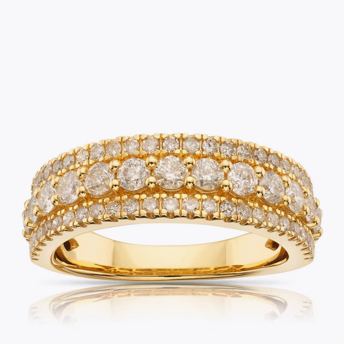 18ct Yellow Gold Triple Row Eternity 1ct Diamond Ring