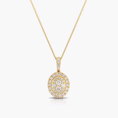 9ct Yellow Gold 0.50ct Diamond Oval Cluster Pendant Necklace