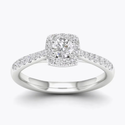 18ct White Gold & Platinum 0.50ct Total Diamond Halo Ring