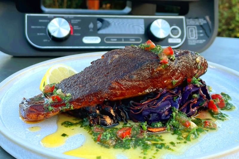 Smoked Salmon, Red Cabbage Steaks