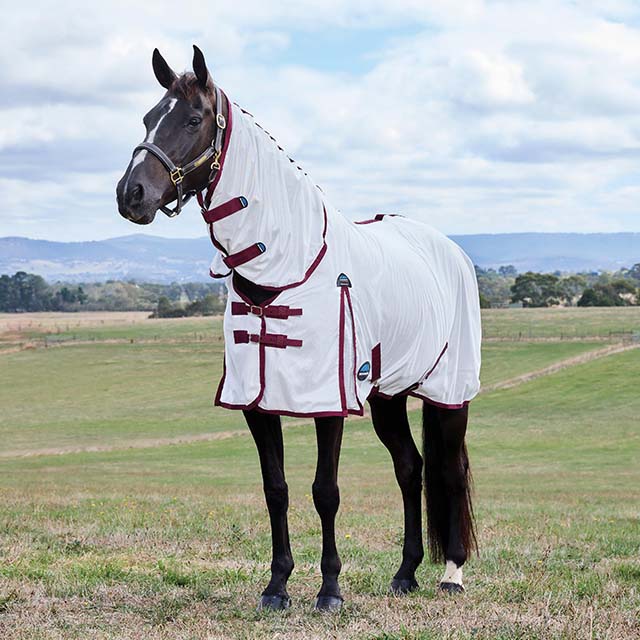 WeatherBeeta ComFiTec Essential Combo Neck Fly Sheet White/Burgundy