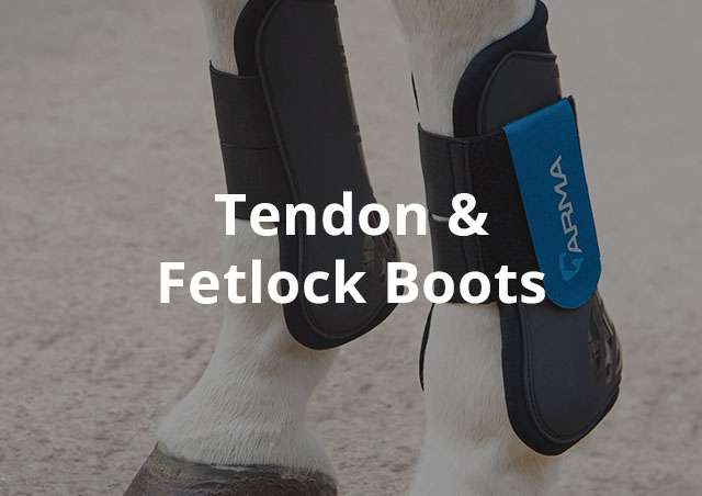 A closup of tendon and fetlock boots