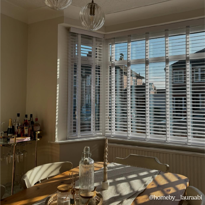 Alto white & tundra faux wood blind