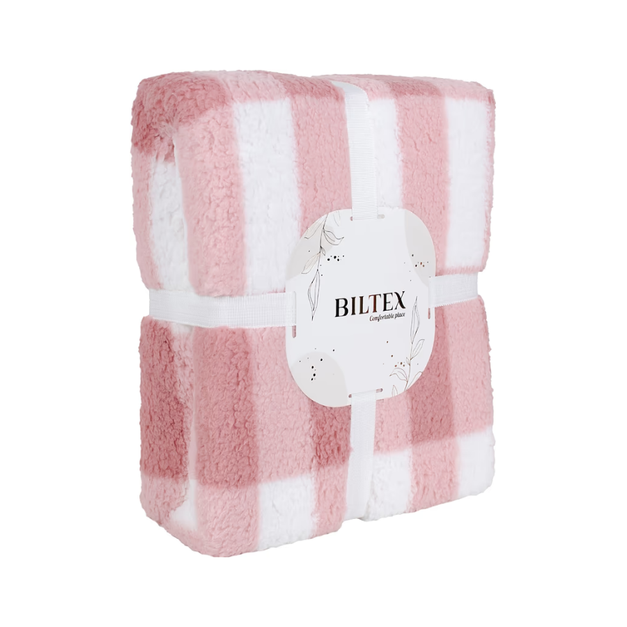 Плед полуторний Biltex шерпа Chester pink 150х200