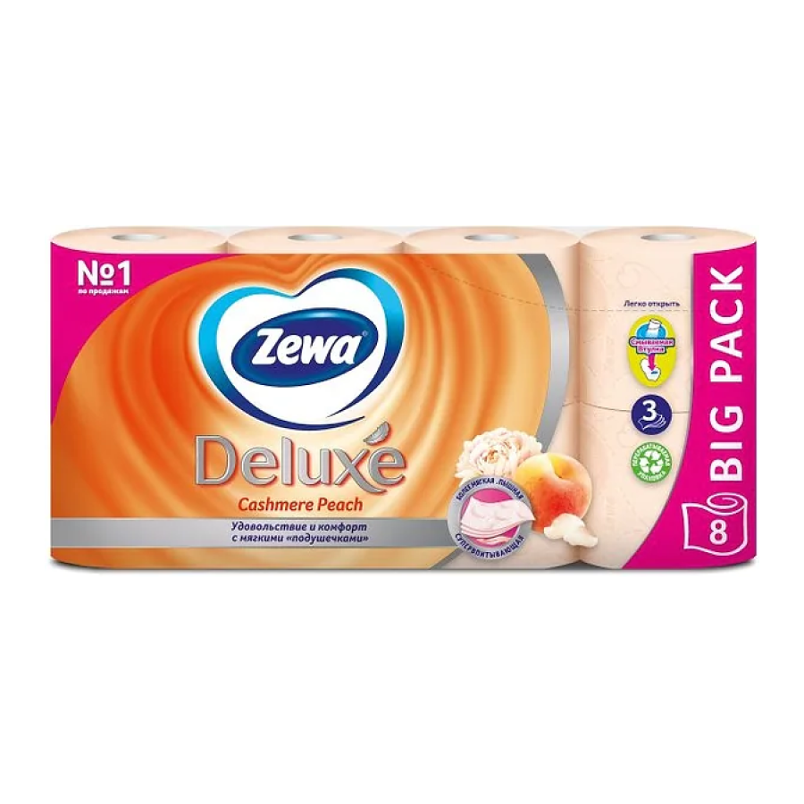 Туалетний папір Zewa Deluxe 3-шарова Персик 8 шт.