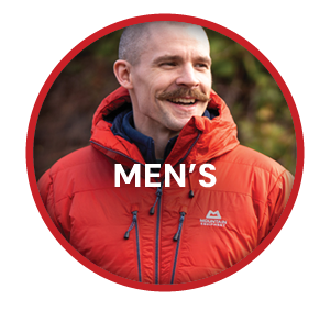 MEN'S. A smiling man wearing Mountain Equipment Men's Paiyu Jacket in Red.