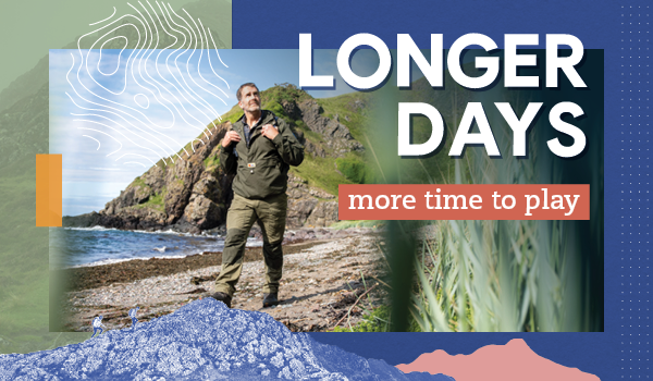 LONGER DAYS: MORE TIME TO PLAY. Explorer Guy Grieve walks along the Scottish coastline. 