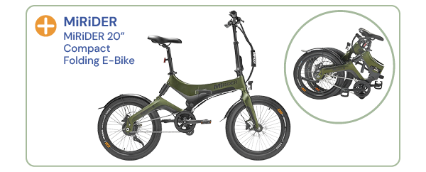 MiRiDER 20in Compact Folding E-Bike - Green. 