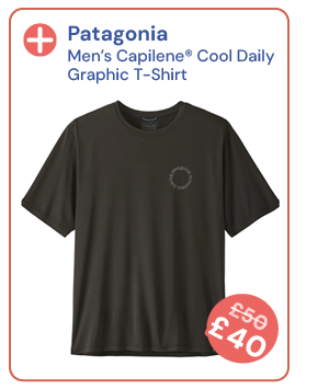 Patagonia Men's Capilene® Cool Daily Graphic T-Shirt - Spokes Stencil / Black. Reduced from £50 to £40.